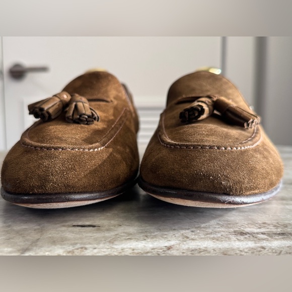 Ralph Lauren Purple Label 11 Chessington Loafers Tassel Shoes Suede Olive Green